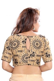 WARLI ASSAM SILK BOAT NECK BACK OPEN PADDED ELBOW SLEEVES (DV-6044)