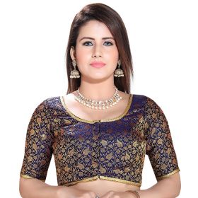 AAFREEN BROCADE ROUND NECK FRONT OPEN PADDED ELBOW SLEEVES (DV-6033)