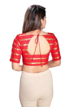 SCARLET DUPION SILK STRIPED ROUND NECK FRONT OPEN PADDED ELBOW SLEEVES (DV-6032)