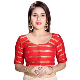 SCARLET DUPION SILK STRIPED ROUND NECK FRONT OPEN PADDED ELBOW SLEEVES (DV-6032)