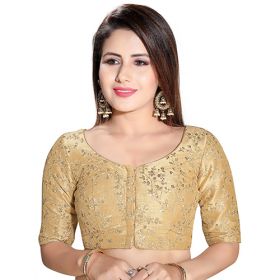 GOLD BURST EMBROIDERY ROUND NECK FRONT OPEN PADDED ELBOW SLEEVES (DV-6031)